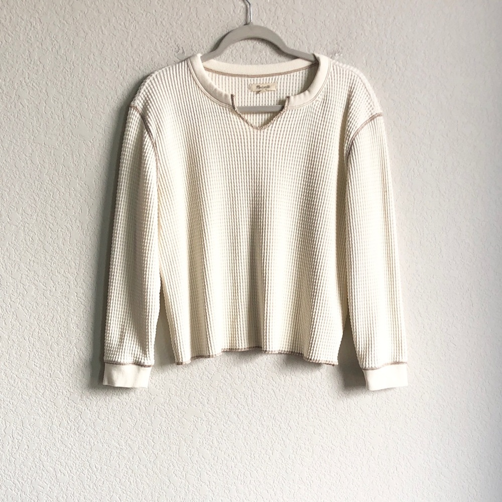 Madewell Waffle Split Neck Tee Medium Ivory Cream NC632